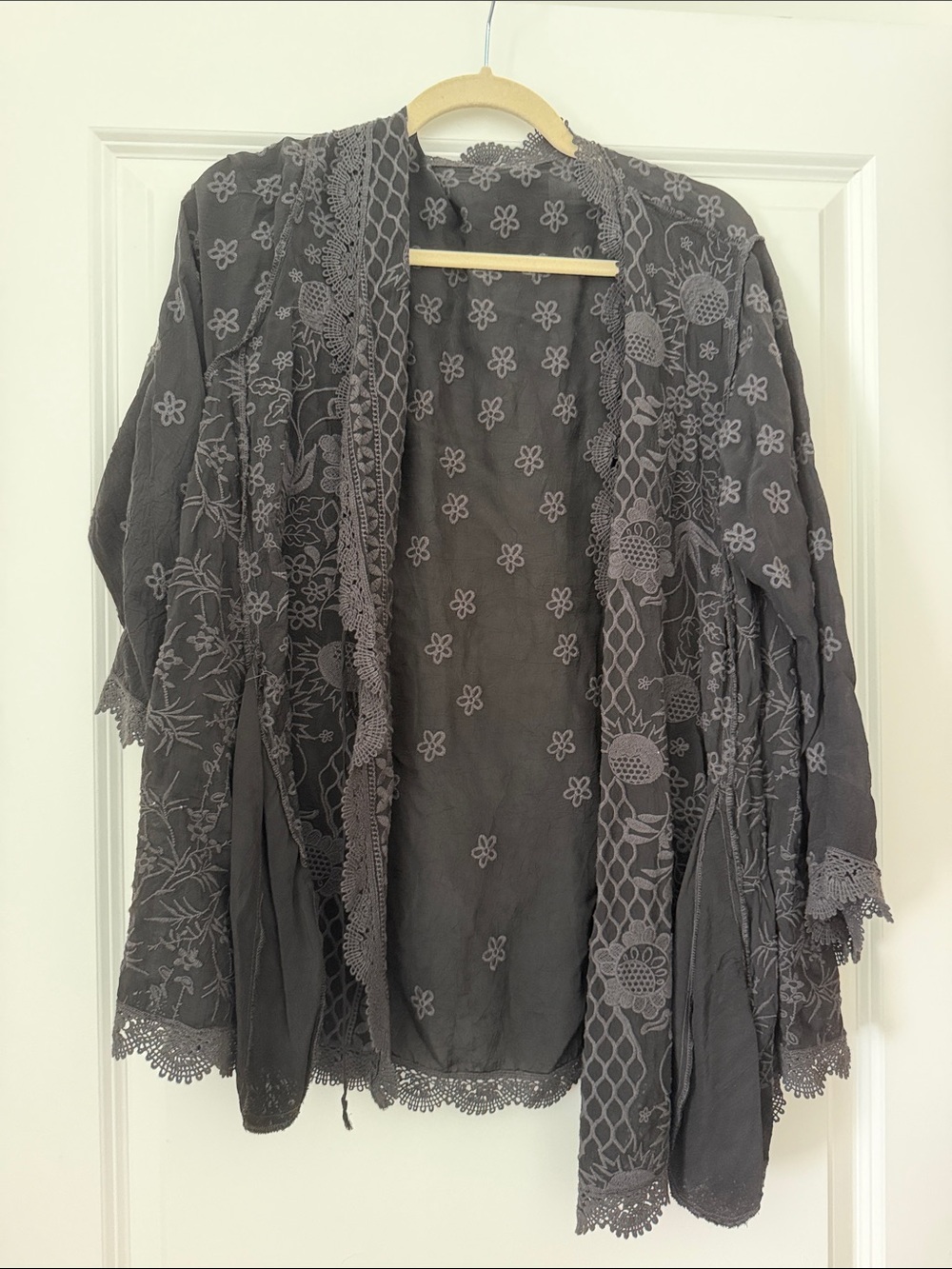 Johnny Was Gray Embroidered Open-Front Blouse Jacket